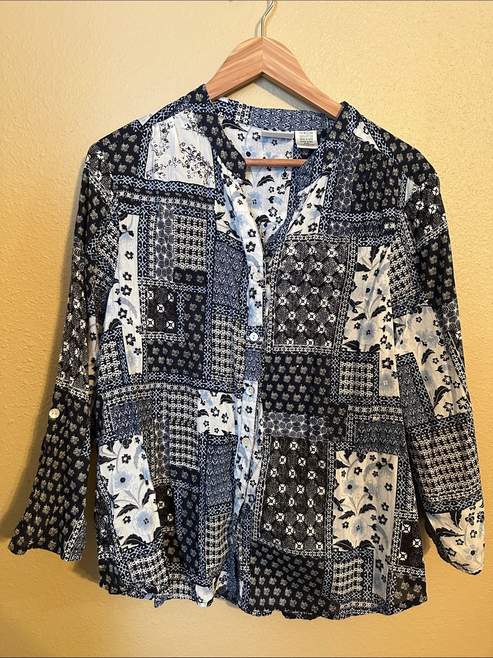 Take Two Clothing Co Women's Navy Patchwork Button-Front Blouse